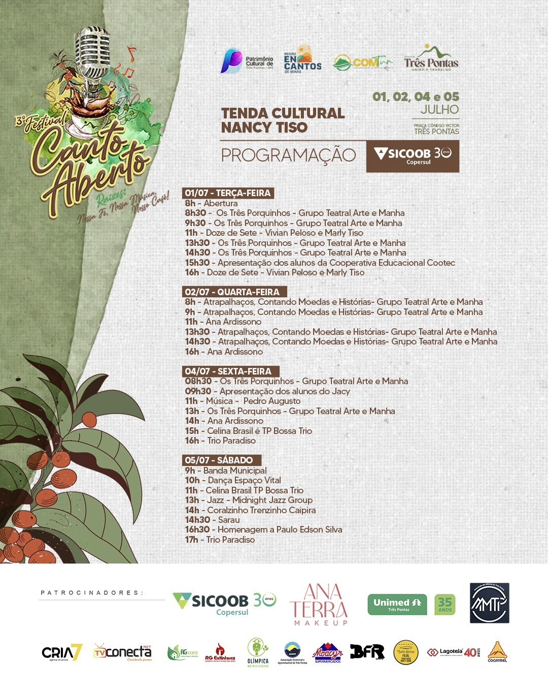 Começou a super programação da Tenda Cultural do Festival Canto Aberto