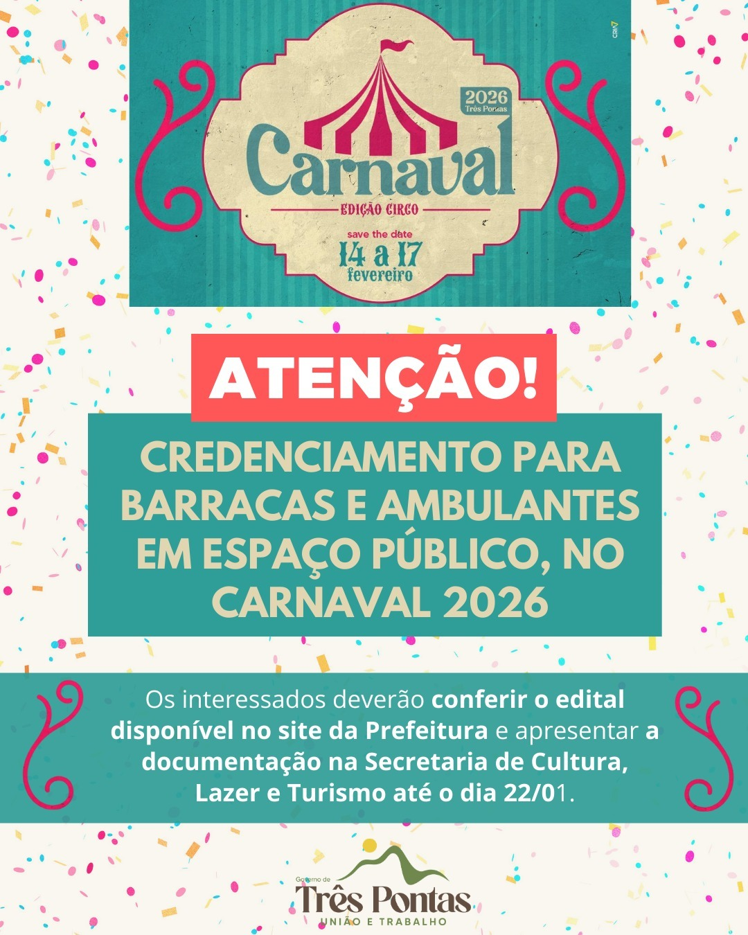 Chamamento público para barracas e ambulantes no Carnaval 2026